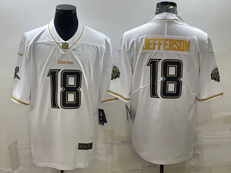 Men%27s Minnesota Vikings #18 Justin Jefferson White Golden Edition Limited Stitched Jersey